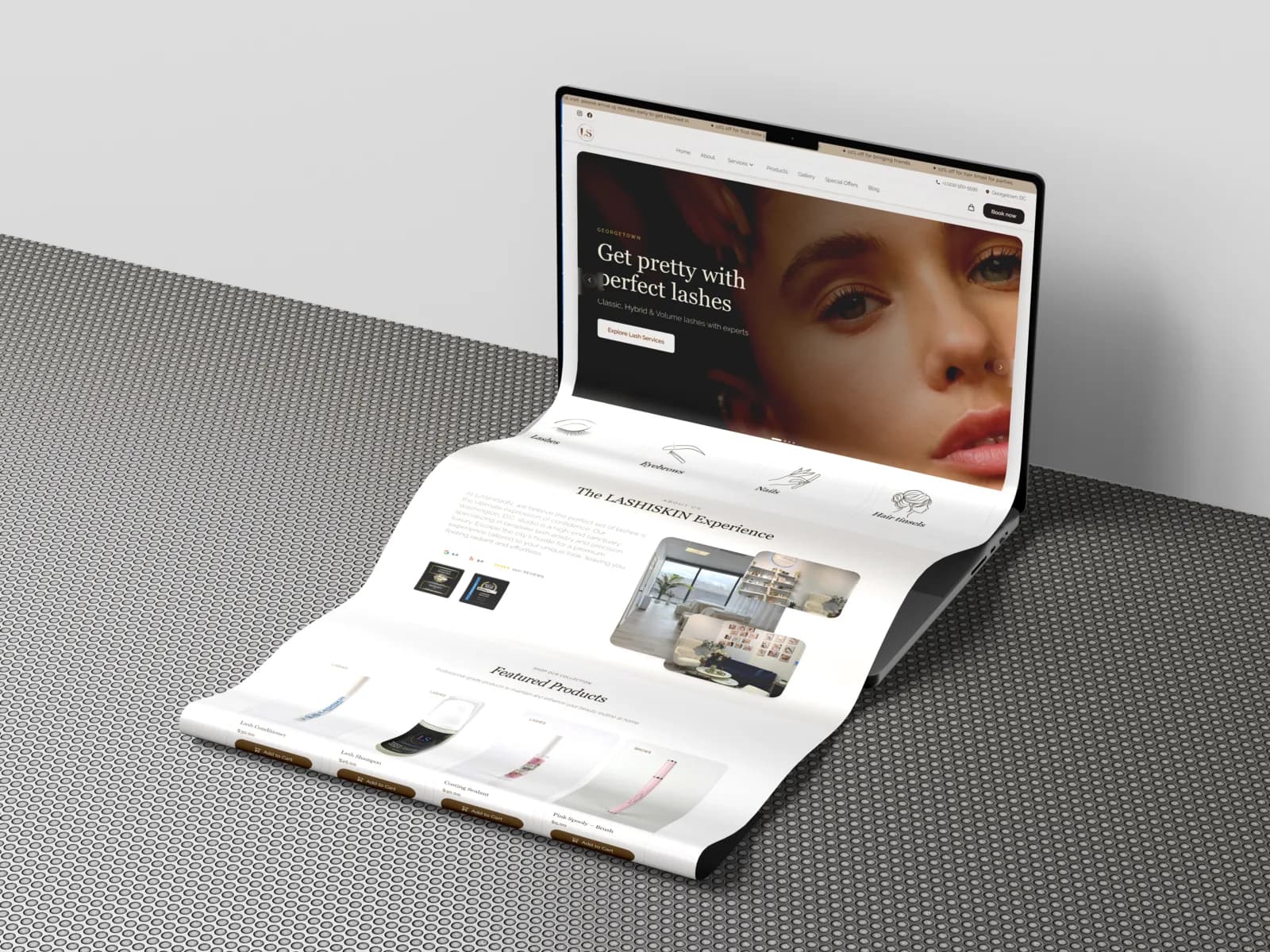Lashiskin brand materials and responsive website mockups